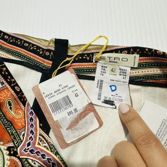 ETRO A-Line Skirt 42 US 6 Orange Multi Color Paisley Jersey Skirt IT NWT $890 - Picture 3 of 8